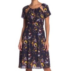 Line+Dot Print Floral Dress, XS